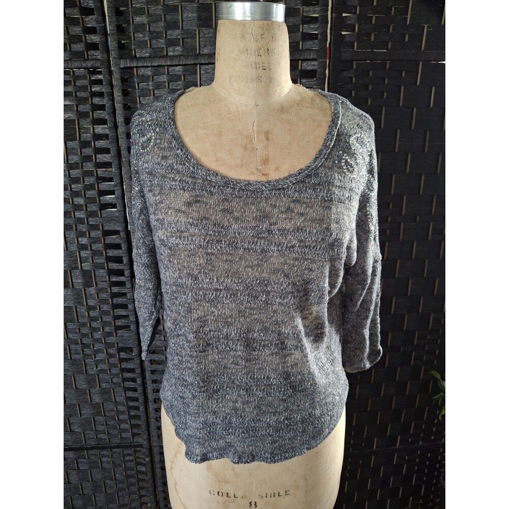 Charlotte Russe High Low Sweater Size Large Gray Bling Y2K Vintage 3/4 Sleeve